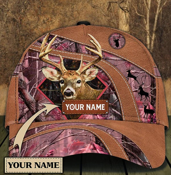 Maxcorners Deer Hunting Leather Pattern Pink Camo Personalized Cap