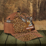 Maxcorners Deer Hunting Leather Pattern Wooden Pattern Personalized Cap