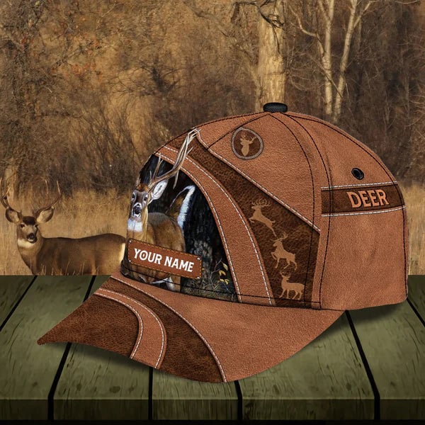 Maxcorners Deer Hunting Leather Pattern Personalized Cap