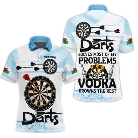 MaxCorners Darts Solves Most Of My Problems Vodka Drowns The Rest Welsh Customized Name 3D Polo Shirt For Men