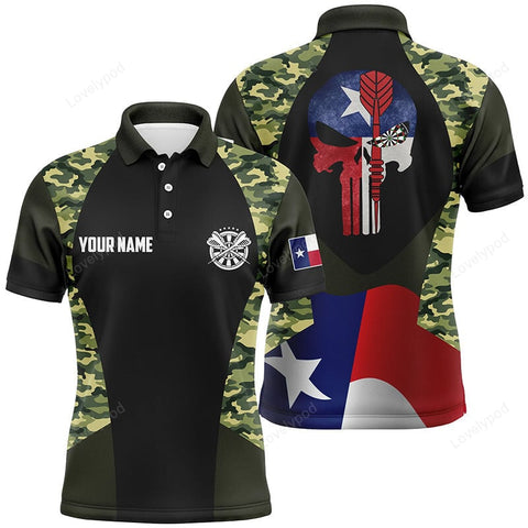 Maxcorners Camouflage Skull Texas Flag Darts Personalized Name 3D Shirt