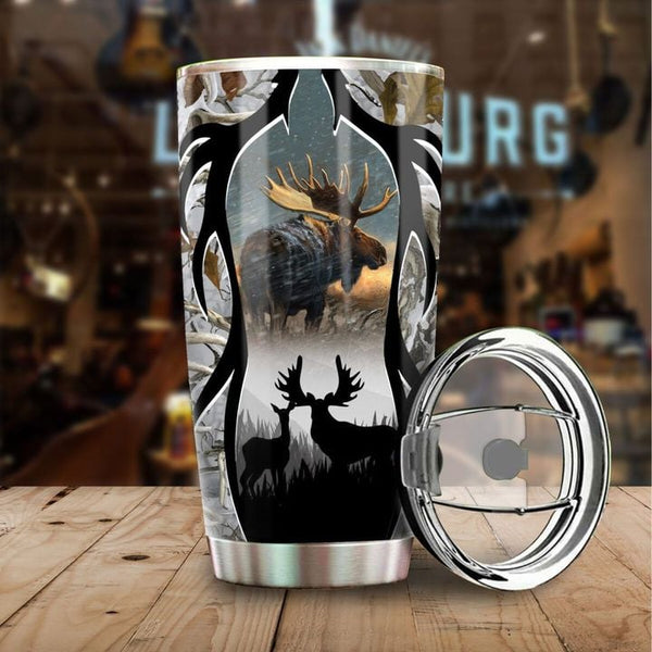 Maxcorners Love Moose Hunting Camo Hunting Stainless Steel Tumbler