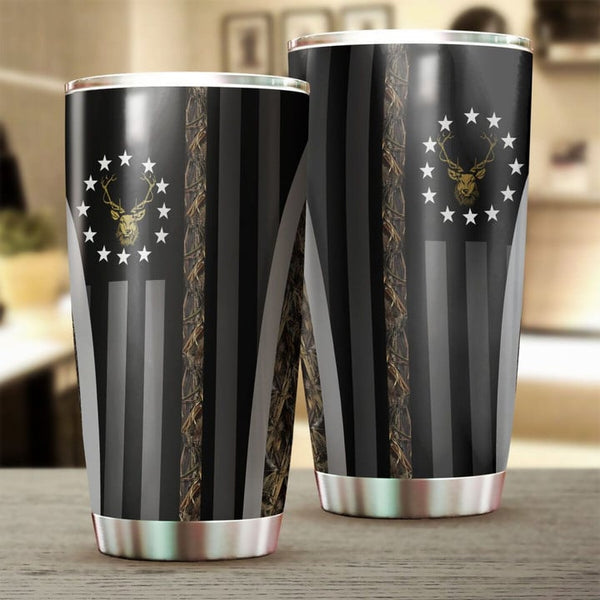 Maxcorners Deer Hunting US Flag Stainless Steel Tumbler