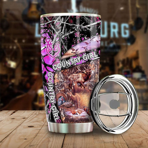 Maxcorners Love Hunting Country Girl Camo Stainless Steel Tumbler