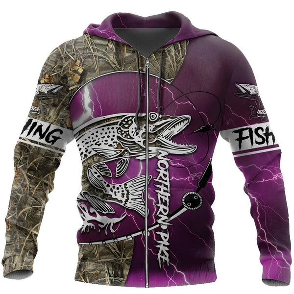 Maxcorners NORTHERN PIKE Fishing 3D Hoodie