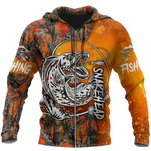 Maxcorners SNAKEHEAD ORANGE CAMO Fishing 3D Hoodie