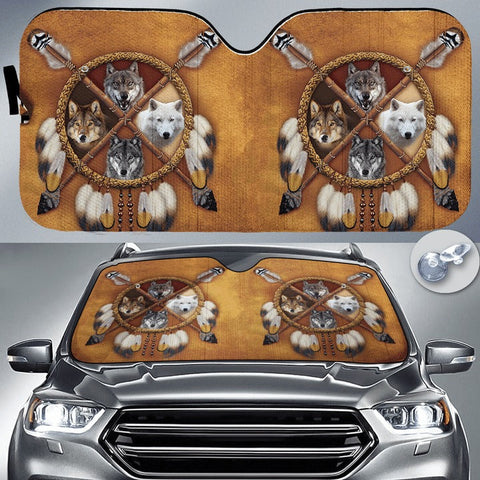 Maxcorners Wolves Car Sunshade, Cute Native America Car Sun Shade Windshield