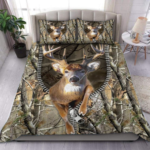 Maxcorners Deer Hunting Camo All Over Printed Bedding Set