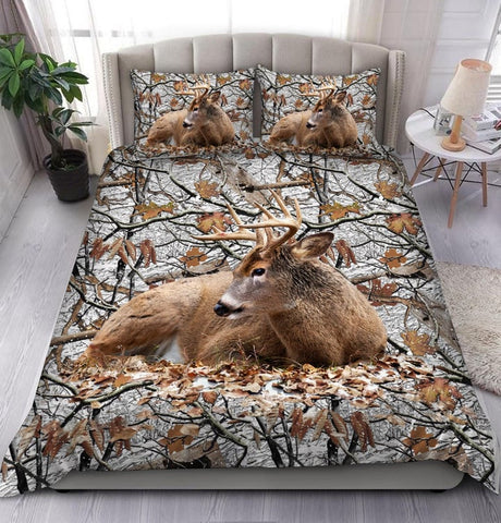 Maxcorners Deer Hunting Snow Camo Pattern All Over Printed Bedding Set