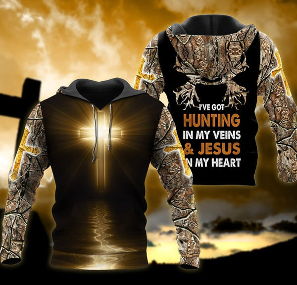 Maxcorners Hunting In My Vein And Jesus In My Heart All Over Printed Unisex Shirt