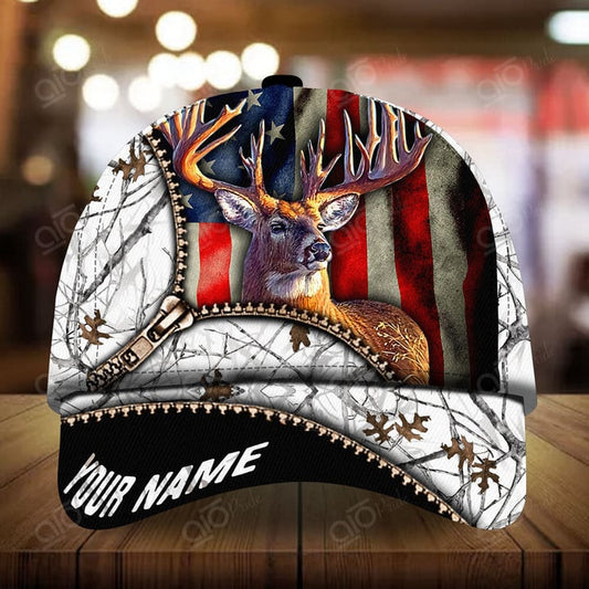 Maxcorners Zipper Artwork Deer Hunting Personalized Hats 3D Multicolored