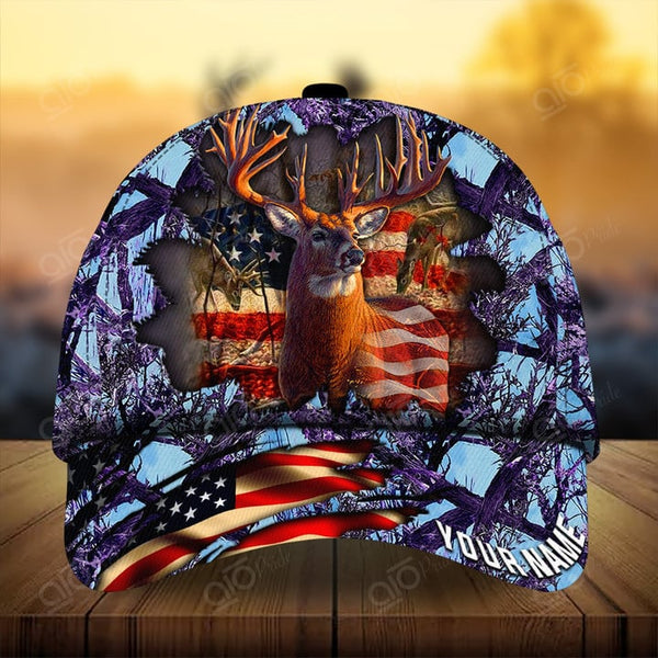 Maxcorners Best Cracked Flag Deer Hunting Personalized Hats 3D Multicolored