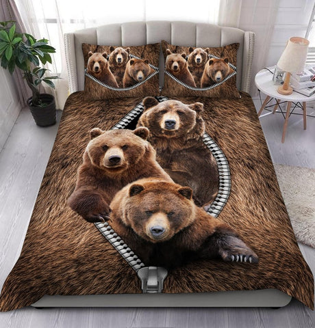 Maxcorners Brown Bear Zipper Hunting All Over Printed Bedding Set