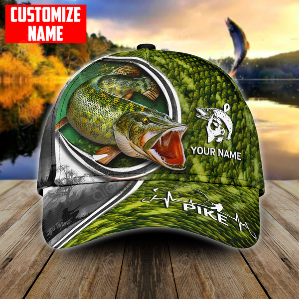 Maxcorners Custom Text Northern Pike Fishing Heart Beat Hook Printed Classic Cap