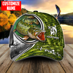 Maxcorners Custom Text Northern Pike Fishing Heart Beat Hook Printed Classic Cap