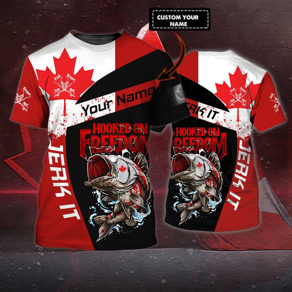 Maxcorners Canada Flag Fishing Customize Name 3D Shirts