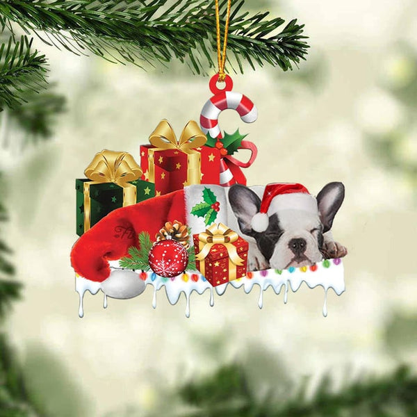 MAXCORNERS RED POODLE MERRY CHRISTMAS HANGING ORNAMENT