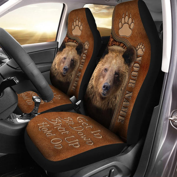 Maxcorners Personalized Name Cool Bear Leather Hold On Funny Car Seat Covers