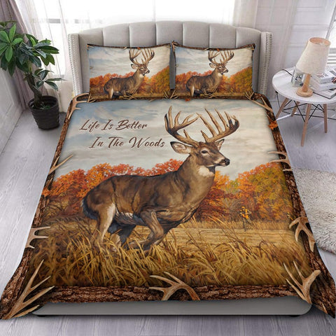 Maxcorners Deer Hunting Woods All Over Printed Bedding Set