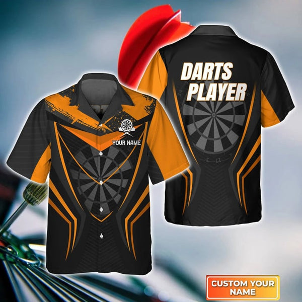 Maxcorners Darts Orange Pattern Sport Jersey Customized Name 3D Hawaiian Shirt