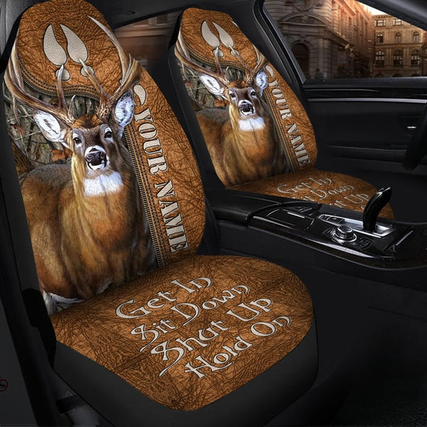 Maxcorners Personalized Name Deer Hunting Forest Hold on Funny Car Seat Covers