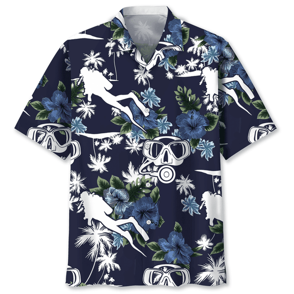 Maxcorners Scuba Diving Blue Nature Colorful Hawaiian Shirt