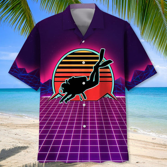 Maxcorners Scuba Diving Vintage Colorful Hawaiian Shirt