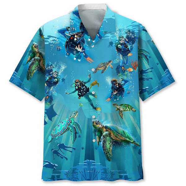 Maxcorners Scuba Diving Turtle Colorful Hawaiian Shirt