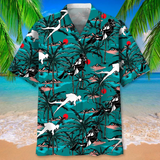 Maxcorners Scuba Diving Coconut Tree Colorful Hawaiian Shirt