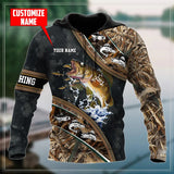 Maxcorners WALLEYE FISHING ZIP PATTERN CAMO Customize Name 3D Shirt