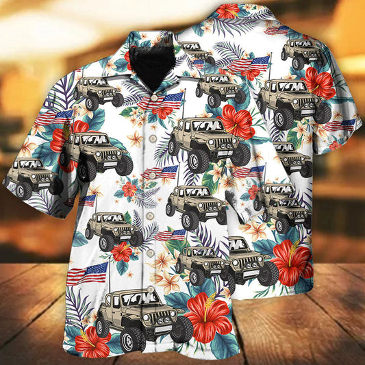 Maxcorners Custom Photo Car Happy Independence Day Jee All Printed 3D Hawaiian Shirt