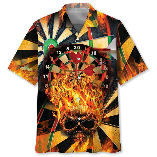 Maxcorners Darts Skull And Fire 3D Hawaiian Shirt