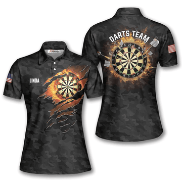 Maxcorners Fire Flame Black Camouflage Darts Personalized Name And Team 3D Shirt