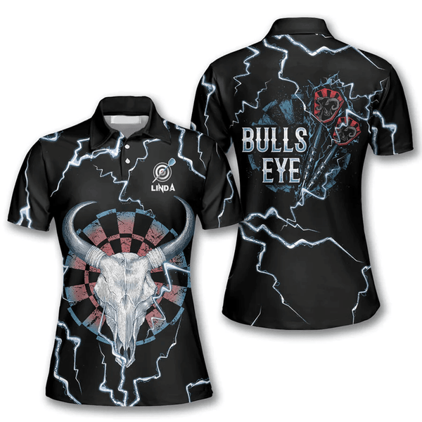 Maxcorners Darts Bullseye Thunder Skull Personalized Name 3D Shirt