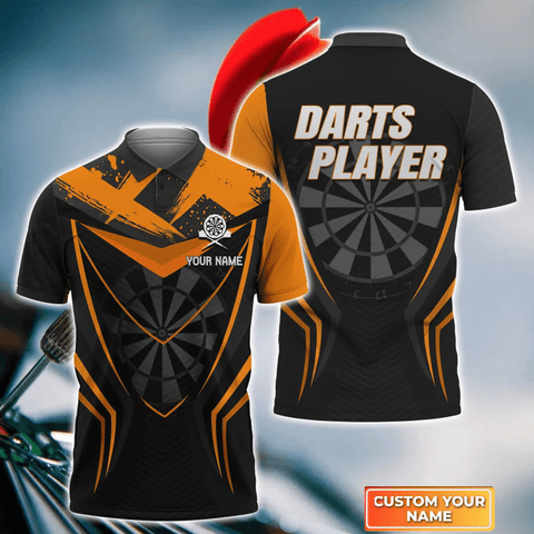 Maxcorners Darts Player Orange Personalized Name 3D Shirt