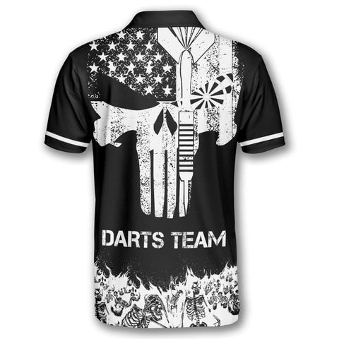 Maxcorners Skull Skeletons Black White Darts Personalized Name And Team Name 3D Shirt