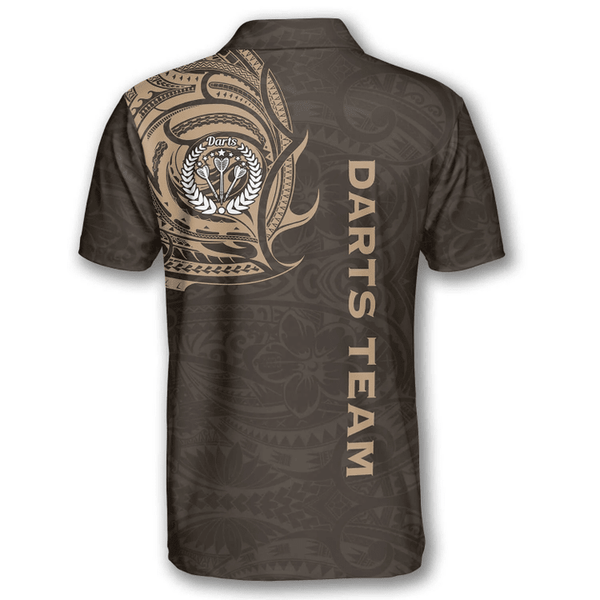 Maxcorners Brown Polynesian Tribal Darts Personalized Name And Team Name 3D Shirt