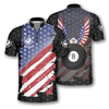 Maxcorners Ball 8 Eagle USA Flag Billiard Custom Name Zipper Polo Shirt