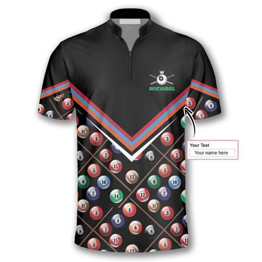 Maxcorners Billiard Pattern In Black Custom Name Zipper Polo Shirt
