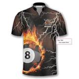 Maxcorners Fire Flame Lightning Billiard Custom Name Zipper Polo Shirt