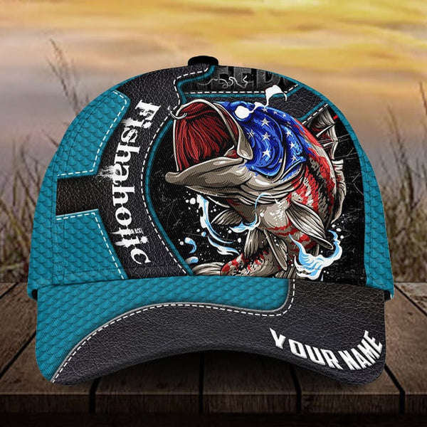 Maxcorners Custom Name Fishing Fishaholic 3D Cap Flag Us