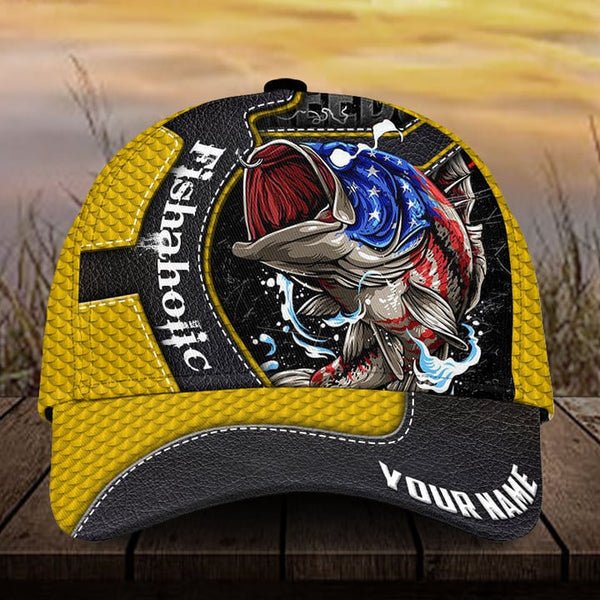 Maxcorners Custom Name Fishing Fishaholic 3D Cap Flag Us