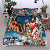 Maxcorners Christmas Santa Claus Reindeer Snow All Over Printed Bedding Set