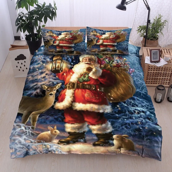 Maxcorners Santa Claus Deer Christmas All Over Printed Bedding Set