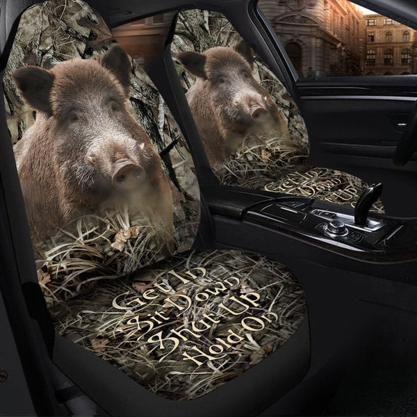 Maxcorners Wild Boar Hunting Hold on Funny Car Seat Covers