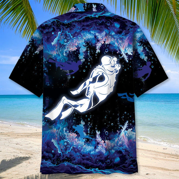 Maxcorners Scuba Diving In Deep Down Of The Ocean Colorful Hawaiian Shirt