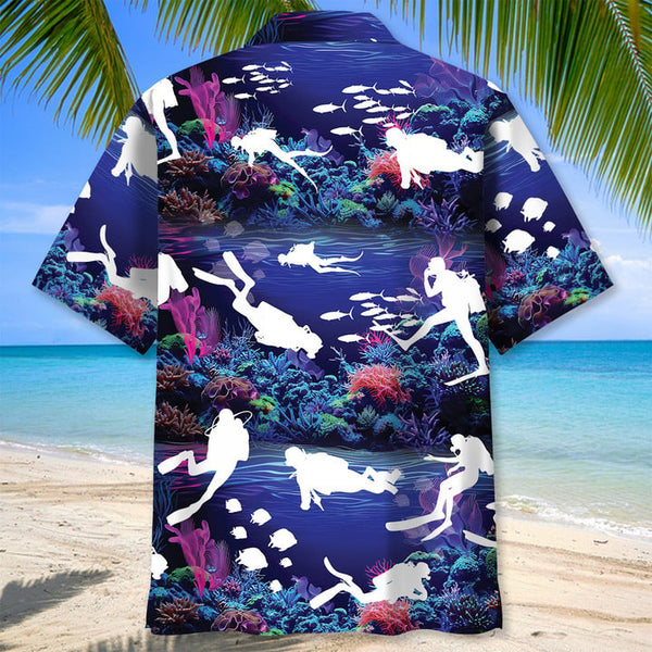 Maxcorners Scuba Diving With Neon Coral Ocean Colorful Hawaiian Shirt