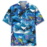 Maxcorners Scuba Diving Whale Ocean Colorful Hawaiian Shirt