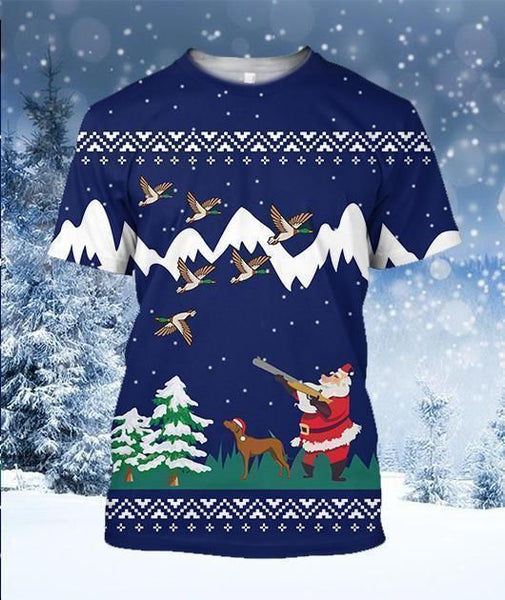 Maxcorners Duck Hunting Christmas | Blue Shirt 3D All Over Printed Clothes