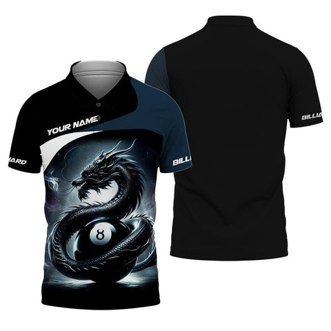 MaxCorners Billiards Black Dragon Customized Name 3D Polo Shirt For Men